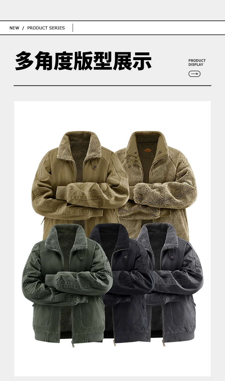 New Autumn Winter Men Washed Cotton Reversible Flight Jacket Lamb Fleece Fleece Lined Thick Warm Outerwear For Middle Aged Male