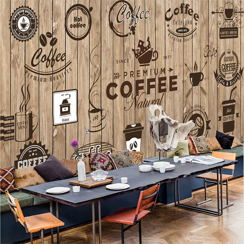 

Custom Any Size 3D Wall Mural Wallpaper Retro Nostalgic Wood Grain Cafe Mural Paintings Living Room Wallpaper Papel De Parede 3D