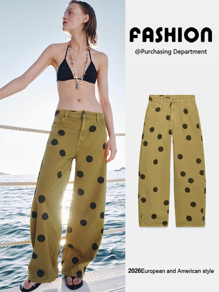

Spring New Arrival Women's Casual Versatile Slimming Polka Dot Mid-Waist Barrel-Shape Jeans 2026 Seasonal Fashion Ladies' App...
