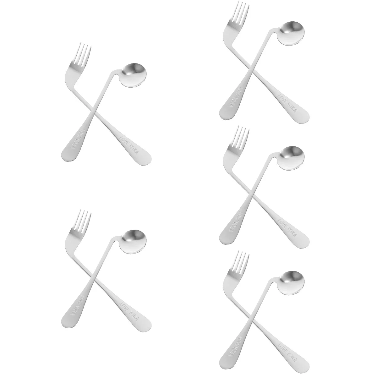 

5 Sets Elbow Spoon Fork Metal Aid Forks Stainless Steel Angled Patients Curved Silverware