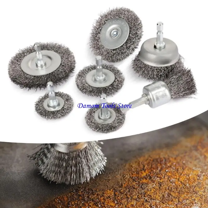 57BE 12Pcs Wire Brush for Drill Set Abrasive Wire Wheel with Round Shank Wire Cup Brush for Drill Coarse Crimped Steel