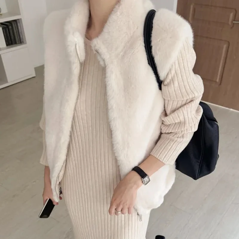 

Chic Women's Vest ort Fur Coat Zipper Leather Slimming Autumn Winter Versatile Faionable No Brand Straight Tube Top