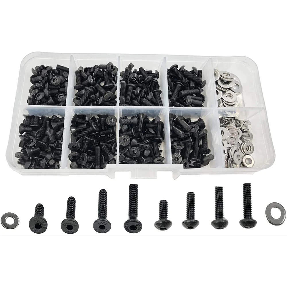 

340PCS RC Screws Kit Repair Tool M3 Flat Head/Round Head & M3 M4 Flat Washers for Traxxas Tamiya SCX10 HPI RC Car Parts