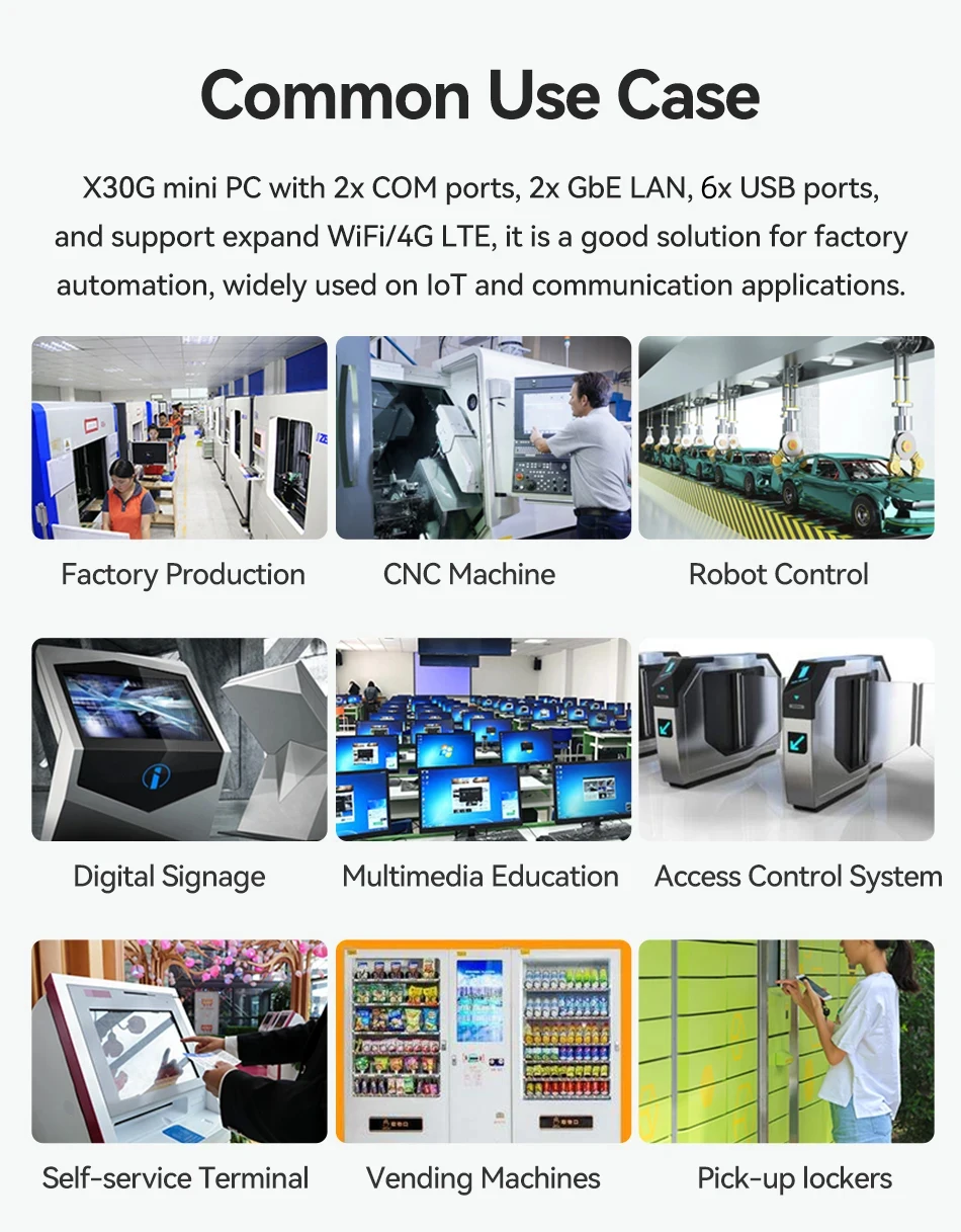인텔 N150 팬리스 IoT 미니 산업용 PC 2개의 시리얼 포트 RS232 2개의 이더넷 포트 2개의 HDMI 포트 1개의 DP 포트 6개의 USB 포트 WiFi 4G 모뎀 Windows11/10 Ubuntu 지원 썸네일 6
