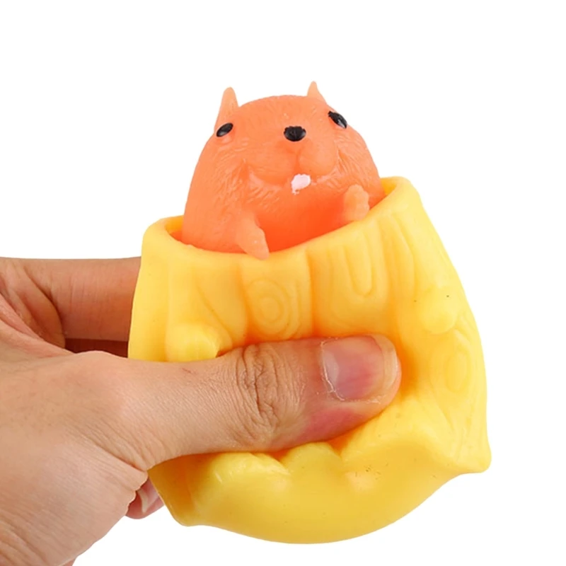 Squeeze Squirrels Stumps Stress Relief Toy Kids Cartoon Squeezable Toy Pinch Cup Toy Decompression Toy for Autisms P31B