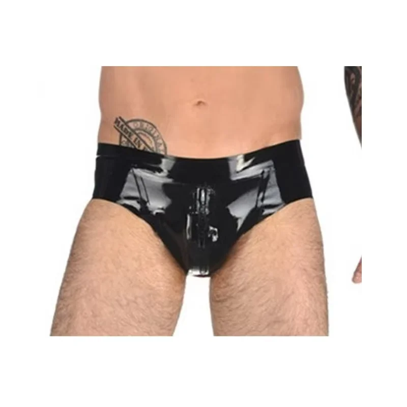 

Latex Underwear Sexy tight latex underwear With Zipper Rubber Panties Handmade With red concave sleeve