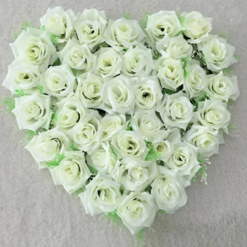 40x40cm White Artificial Silk Rose Wedding Car Decoration Heart Shaped Door Wreaths Lovely Wedding Door Decoration 21 Colors