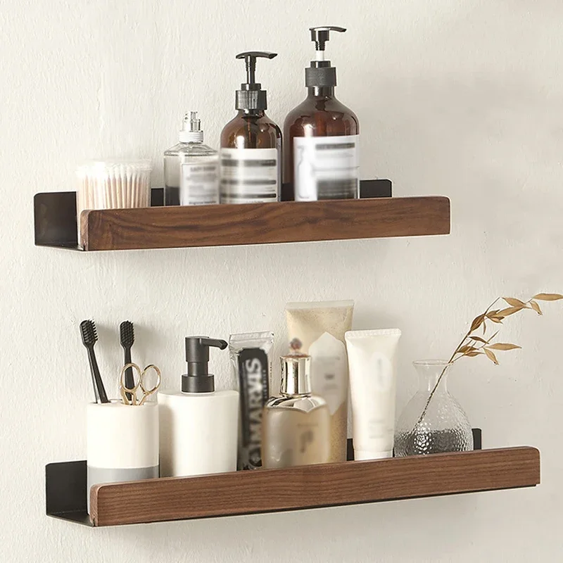 

Bathroom Shelves Shower Storage Rack Wall-mounted Nordic Style Solid Wood Holder Toilet Cosmetic Organizer for Shampoo