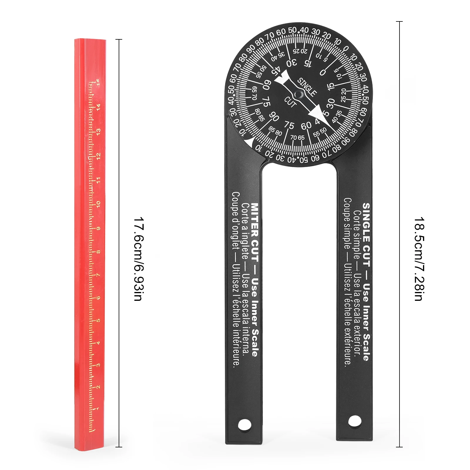Woodworking Angle Finder Protractor, Miter Saw Level with Measuring Ruler & Pencil for Precision Carpentry & DIY Projects image 2