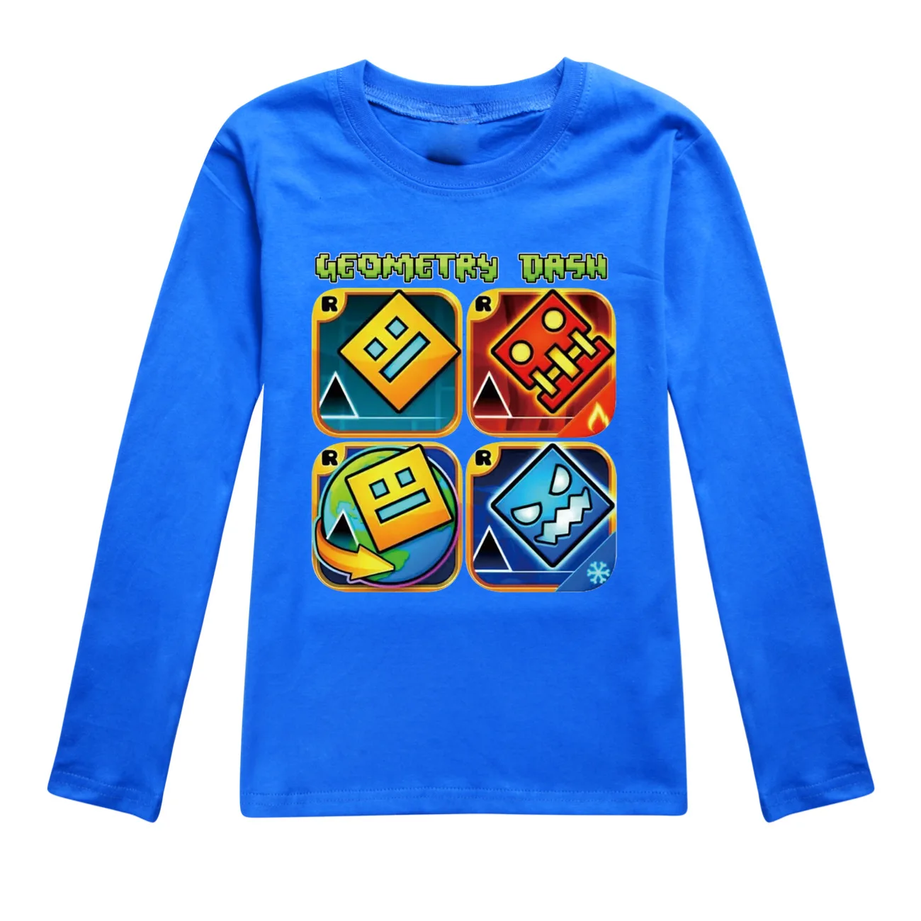 Game Geometry Dash T Shirt Kids Pure Cotton T-shirt Little Girls Long Sleeve Tops Children\'s Cartoon Clothing Boys Sweatshirts