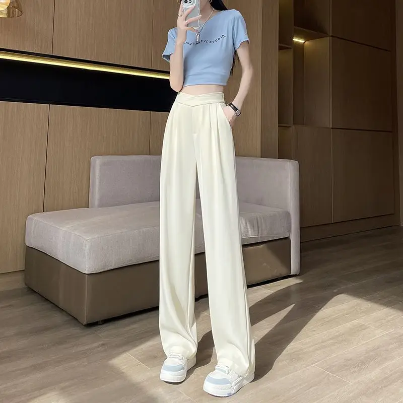 

Women's 2025 Spring Summer Thin High Waist Draped Straight-leg Casual Floor Pants