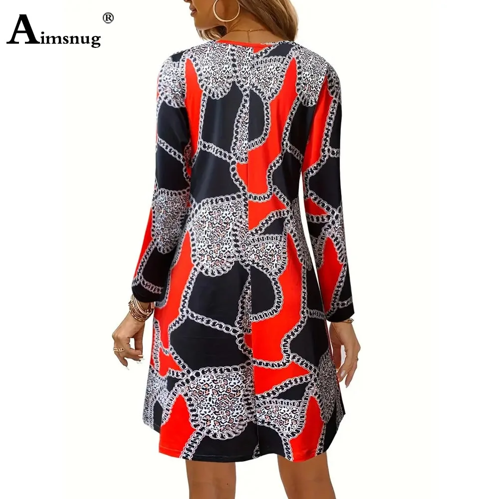 Aimsnug Frauen Lange Ärmel Party Kleid Weibliche V-ausschnitt Boho Blume Drucken Befree Kleid Große Große Damen Elegante Kurze Mini Kleider