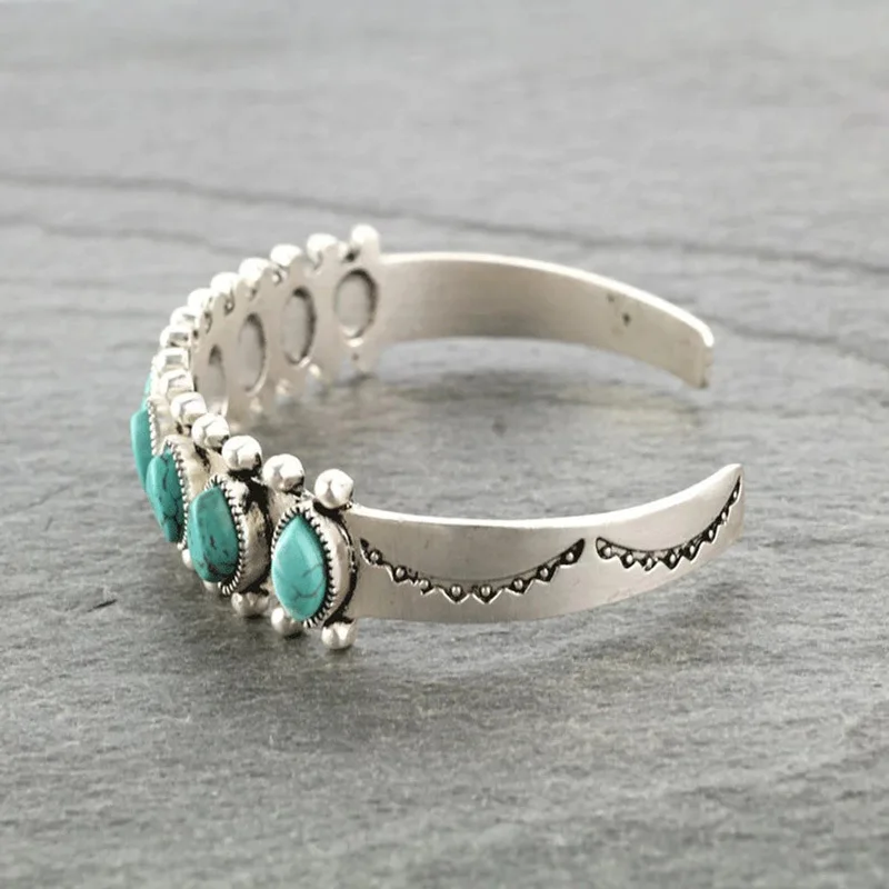 1Pcs Boho Retro Natural Turquoise Open Bracelets For Women Charm Jewelry