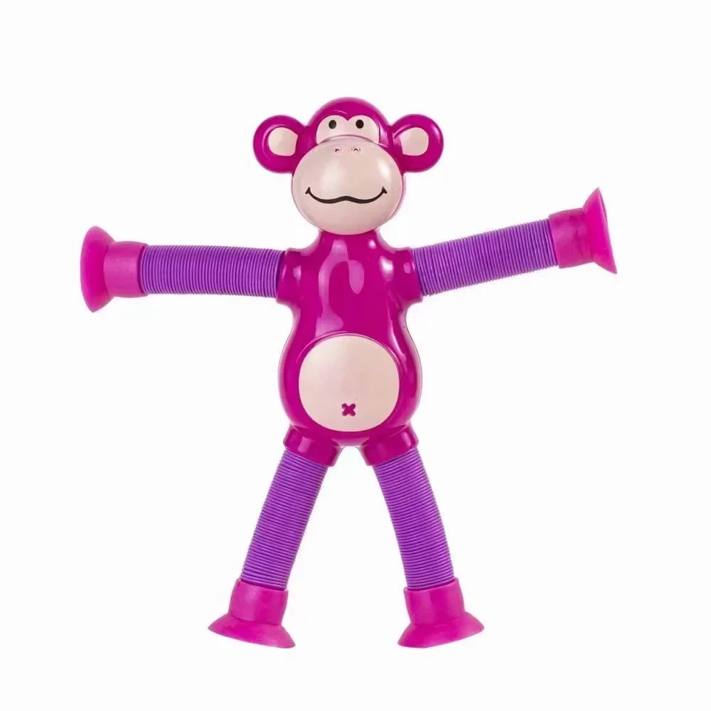 Telescopic Monkey Toy Fun Strange Decompression Stretch POP TUBE with Lamp Luminou Suction Cup Anti-stress Sensory Fidget Toys