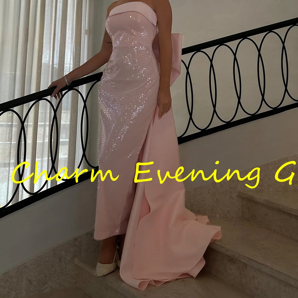 فستان سهرة مخصص حديث مستقيم بطول الكاحل بدون حمالات بدون أكمام مطرز بالترتر لون الصورة الكلاسيكية مقاس مخصص فيستدوس دي