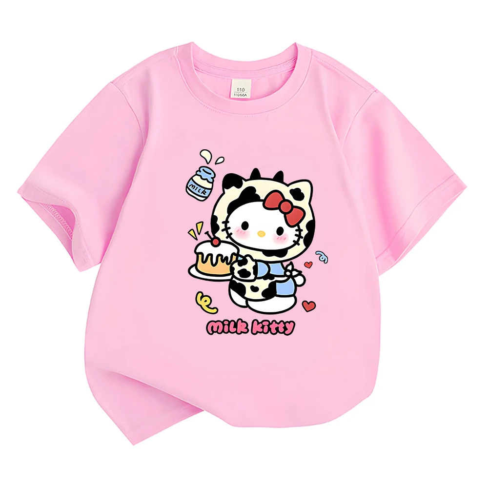 

Children's Clothing Milk Hello Kitty Print T-shirt Boys Girls Kids Tops Short Sleeves Sports Fashion Tee-shirt for Ages 3-14 Tee