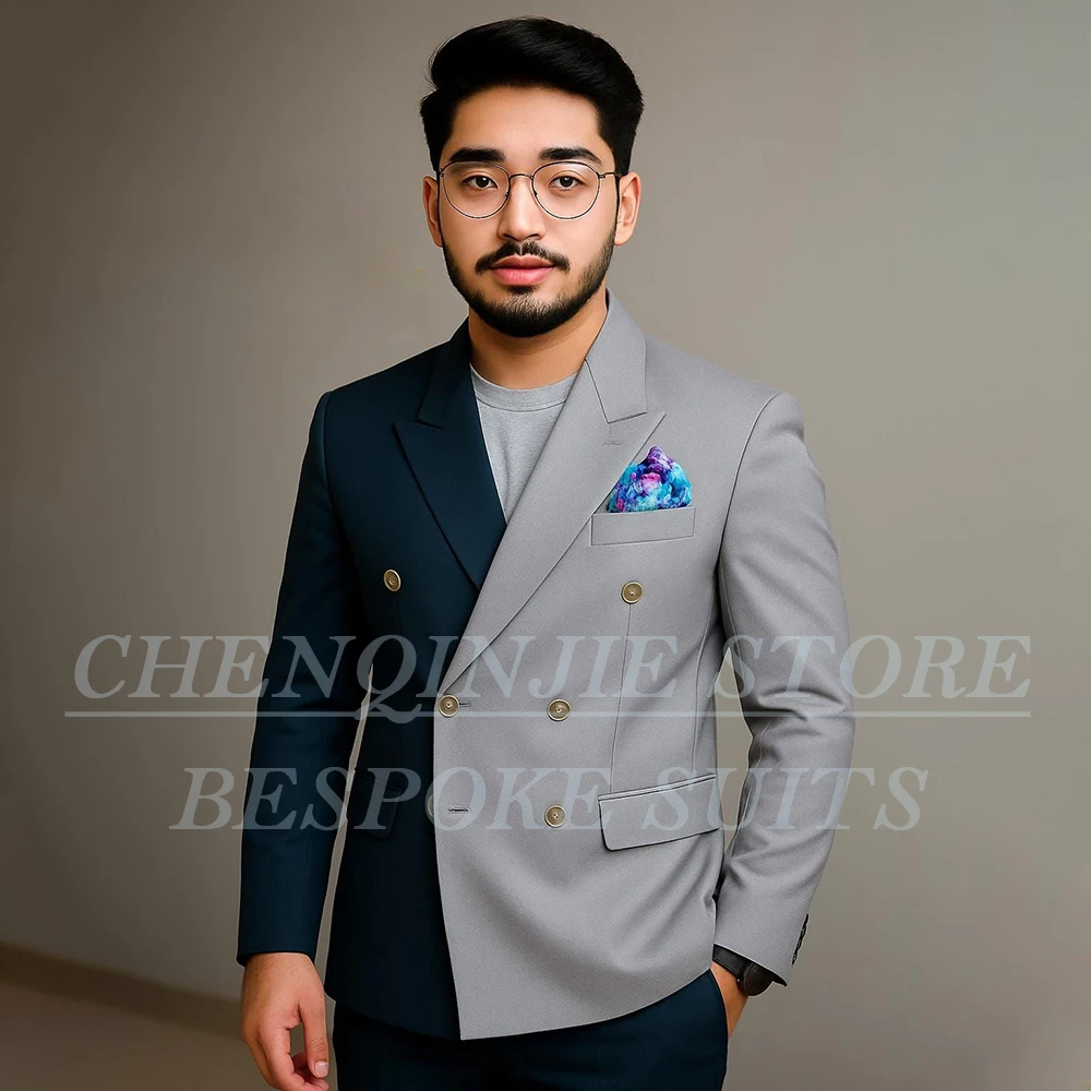 

Fashion Double Breasted Men's Suits Elegant Peak Lapel Slim Fit 2 Piece Jacket Pants Sets High Quality Male Clothing Terno Sets