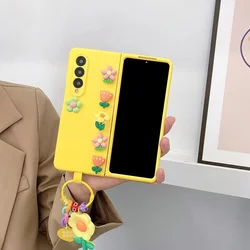 INS Fashion Cute Flower Pendant Lemon Yellow Phone Case For Samsung Galaxy Z Fold 7 6 5 4 3 2 5G Fresh Flowers Matte Skin Cover