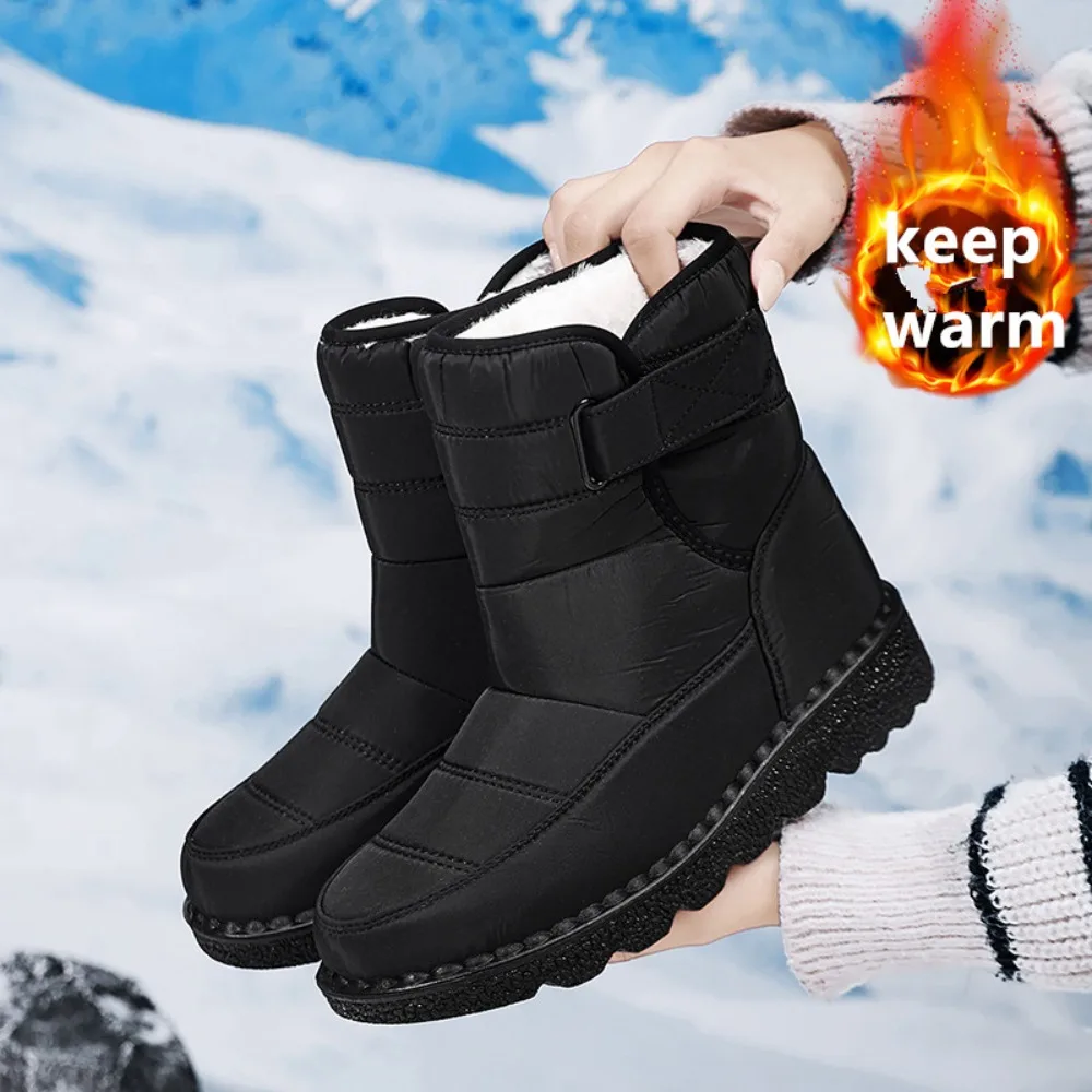 Nueva gran oferta de botas de nieve para mujer, botines cálidos e impermeables informales con cinta mágica, talla 44, zapatos cómodos de invierno para mujer