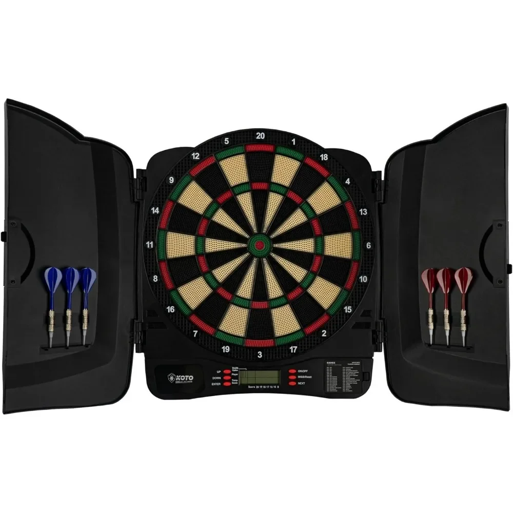 KOTO - Gabinete الكلاسيكية الناعمة (39x1,5x43,3 سم)، Incluye 6 سهام ذات أطراف ناعمة، 32 Juegos، 590 Variaciones de Juego، Diana Electronica