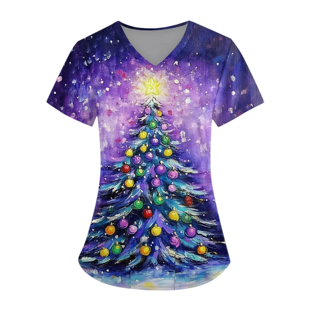 Weihnachten Danke Geben Krankenschwester Uniformen Drucken Kurzarm Pet Scrubs Kostüm Damen Kurzarm Top Arbeits Uniform Kleidung