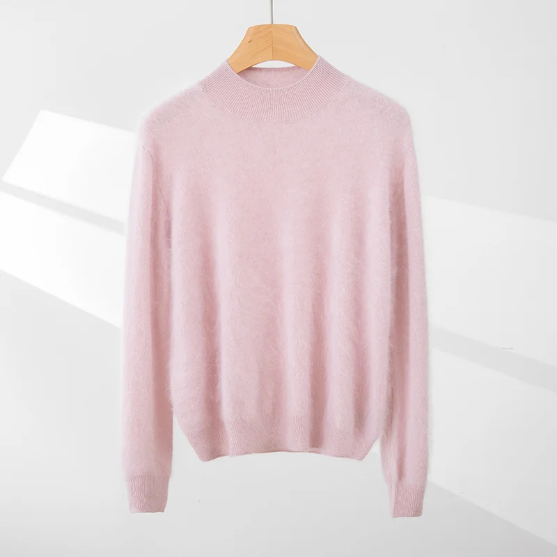 

Women High Quality 100% Brushed Cashmere Sweater Autumn Winter Half High Neck Pullover Blouse Classic Woman Knitted Top Shirt