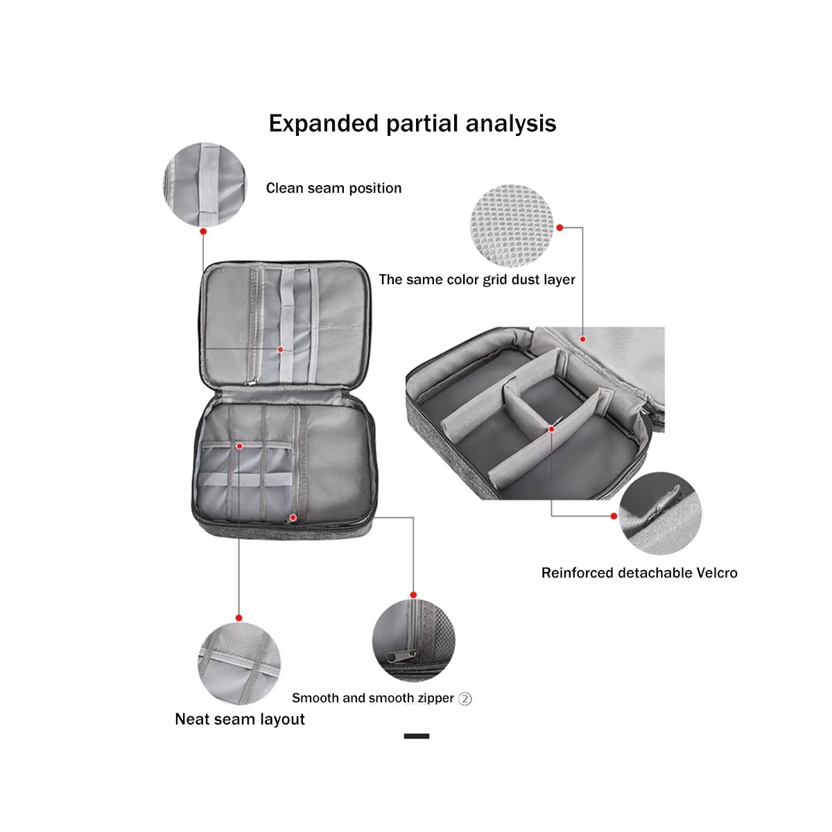 Bolsa de armazenamento multifuncional para cabo de dados, bolsa digital, energia móvel e armazenamento de fones de ouvido, preto, 3 camadas