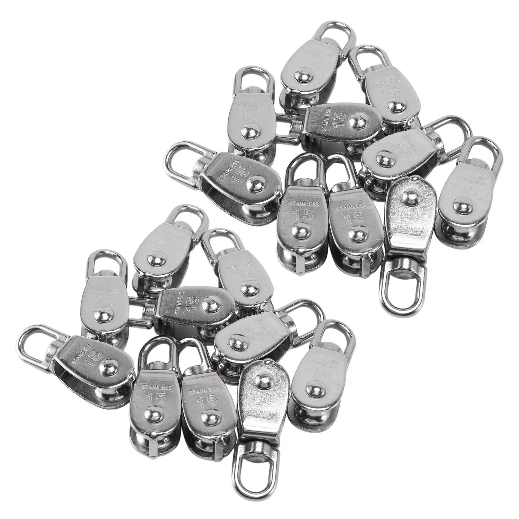 AS94-Crane Pulley Block M15 Lifting Crane Swivel Hook Single Pulley Block Hanging Wire Towing Wheel 20Pcs