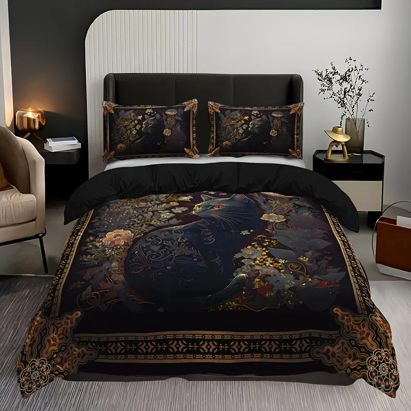 

Flower Animal Cat Print Bedding Set, Soft Comfortable Duvet Cover, For Bedroom, Guest Room