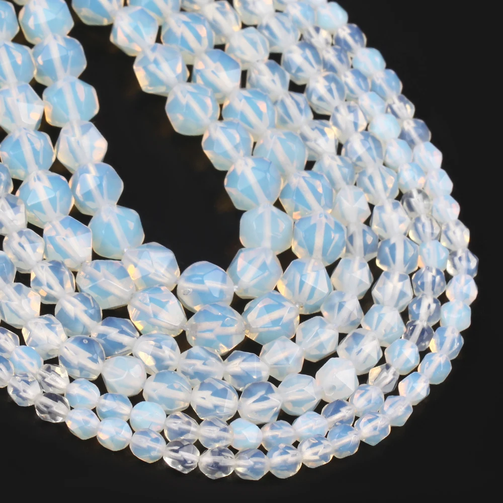 6-10mm Natürliche Facettierte Weiße Opal-Perlen Runde Lose Abstandsperlen für Schmuckherstellung DIY Armbänder Ohrring-Zubehör