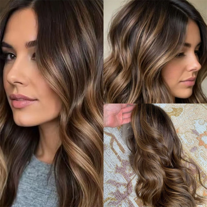 

Wear and Go Glueless Body Wave Ombre Honey Brown Balayage Synthetic Lace Front Wig Short Wave Bob Ready to Wigs for Women 14''