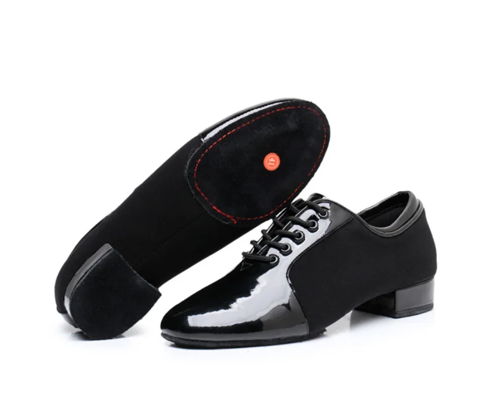 2025e أوم تشا تشا تانجو chaussures de danse mascul pu المرقعة chaussures de danse à talons bas