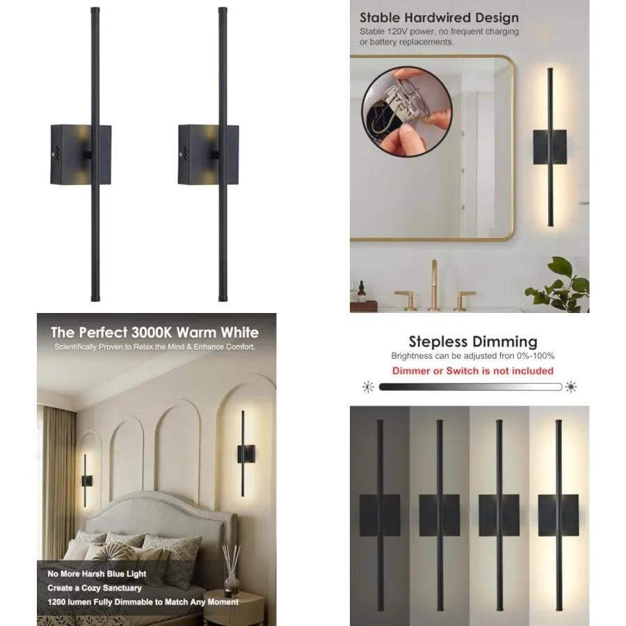 

Hardwired Wall Sconces Set of Two, 3000K Warm White Dimmable Modern Wall Sconces, 350° Rotate LED Light Fixtures Wall Lamp for