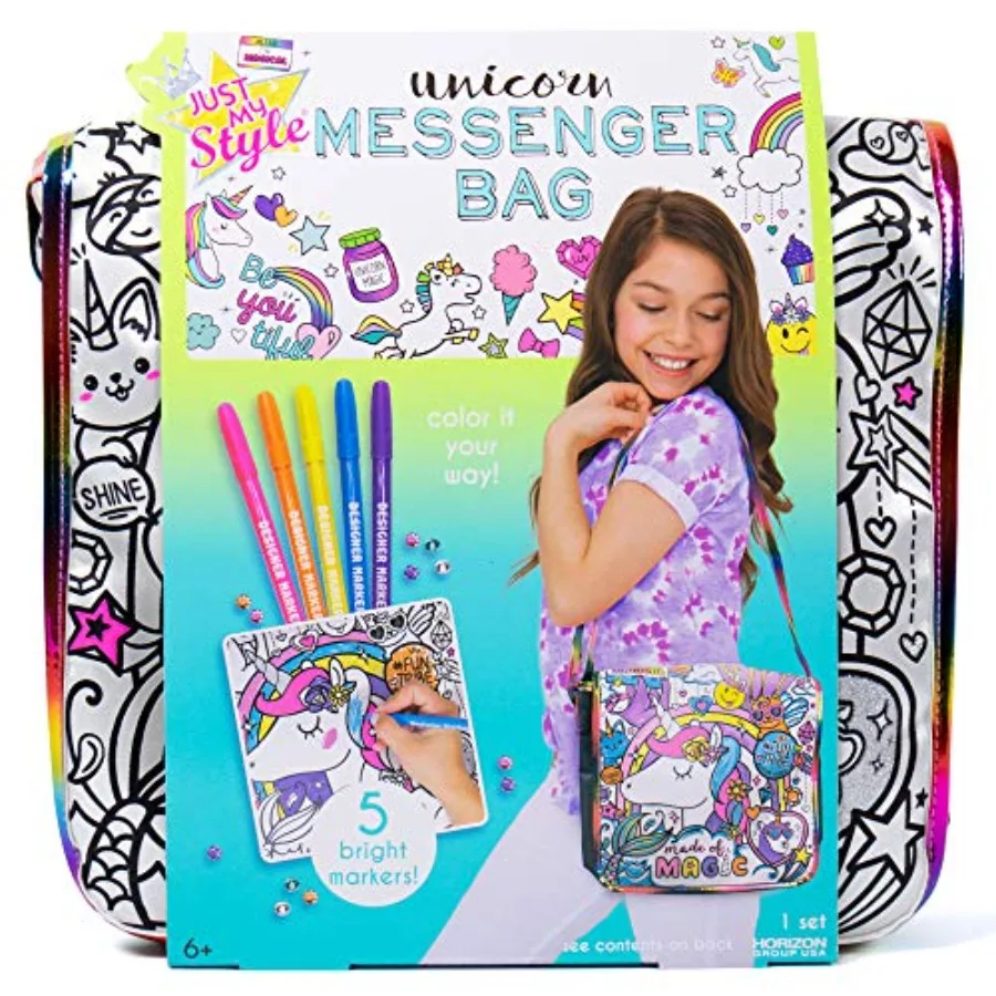 

Color Your Own Unicorn, Personalized Doodle Messenger Bag with Adjustable Strap, Great for School and Errands, Gift Ideas for G