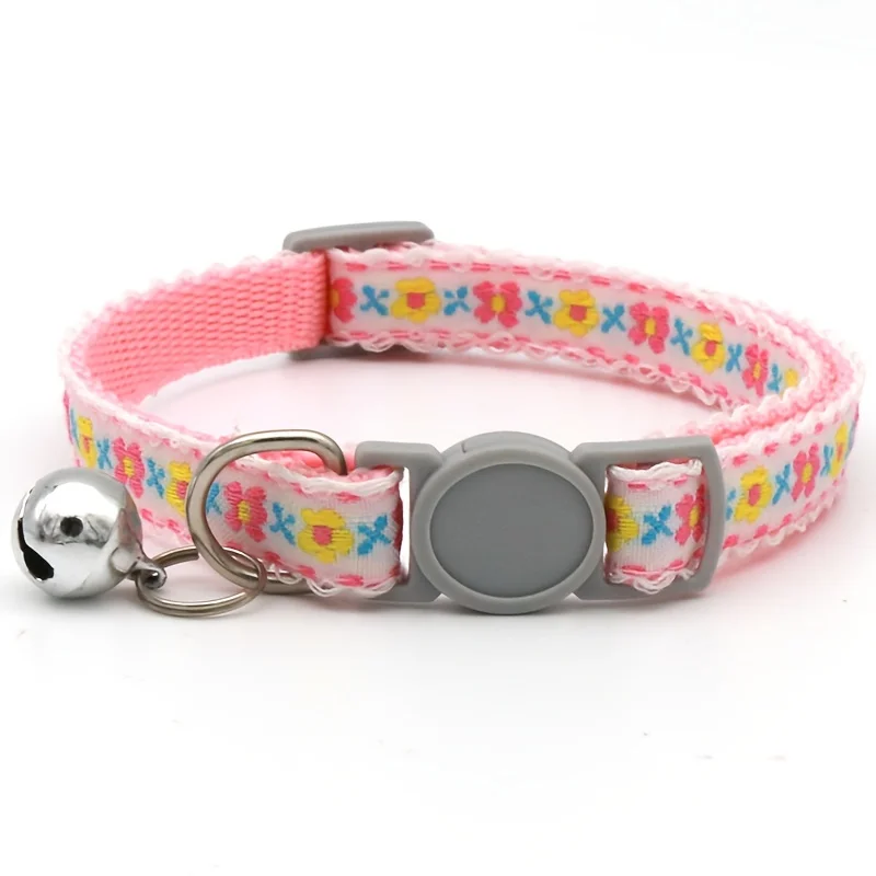 Pet flower pattern dog cat tie up collar safety buckle bell chrysanthemum collar