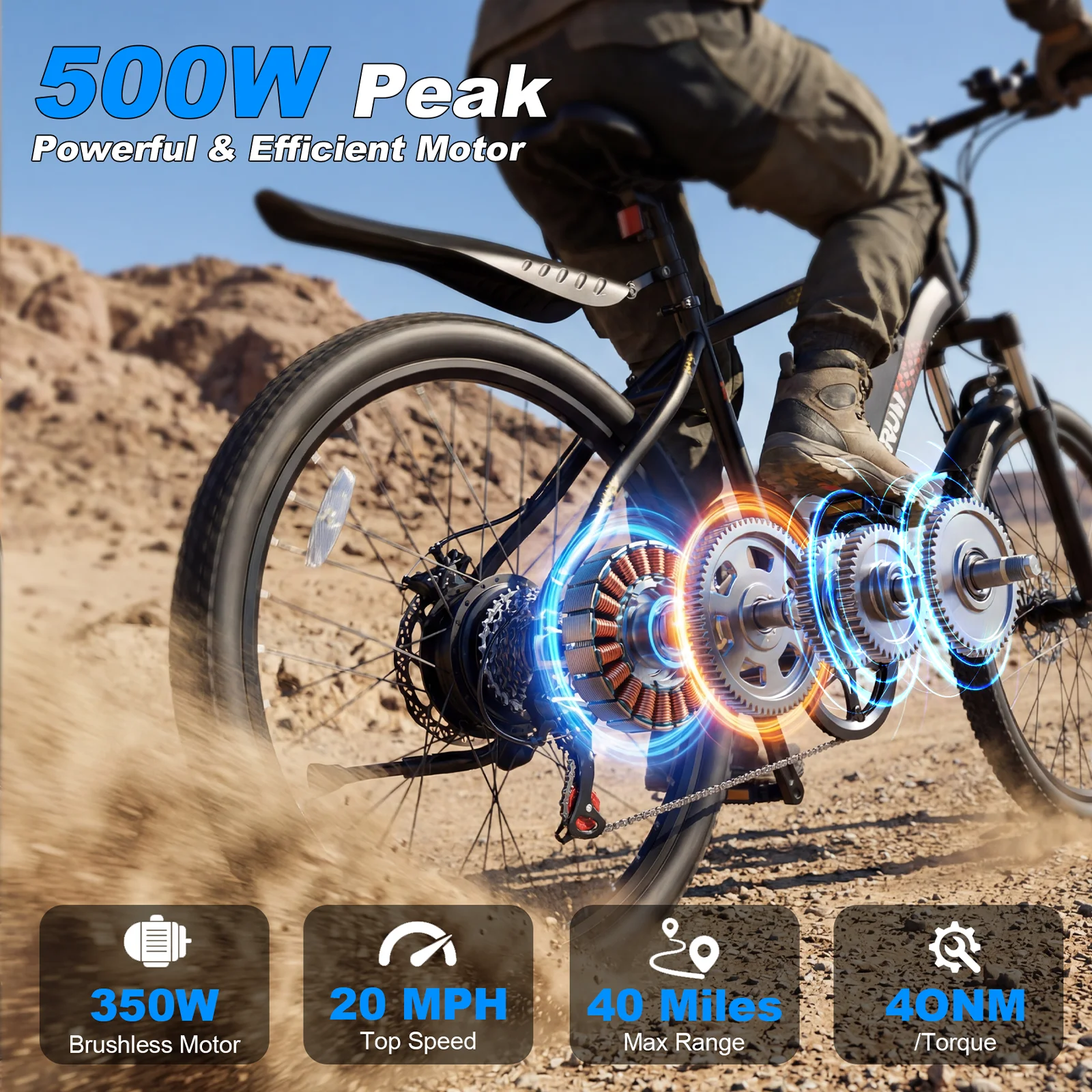 Varun M24-1 Adult Electric Bike, 500W Peak Power Electric Road Bike, 36V 7.8Ah Battery, 24-inch E-Bike, Max Speed 32km/h view 2