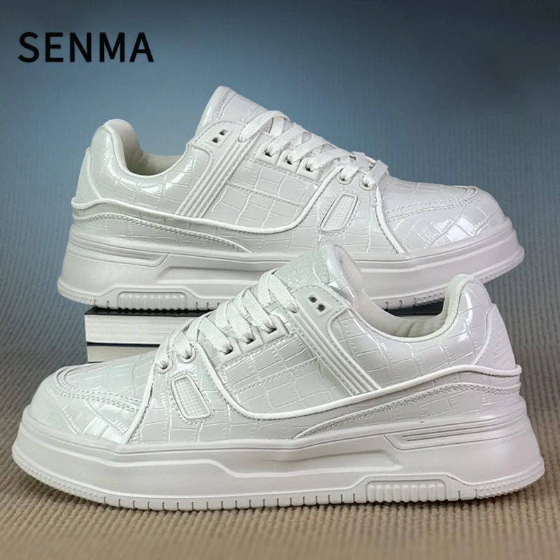 

SENMA Men's Casual Board Shoes Men's Thick Soled Genuine Leather Crocodile Pattern Luxury Men's Shoes Youth High-end Sneakers