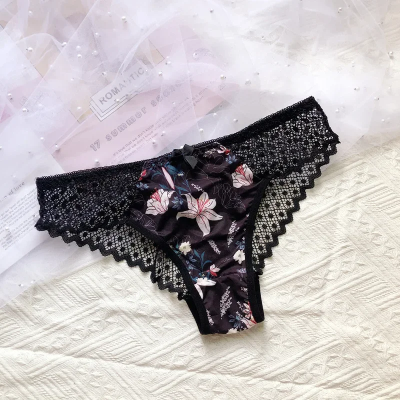 

Luxury Floral Embroidery Lace Panties Women Briefs Hollow Out Bow Lingerie Female Underwear Ladies Breathable Underpants