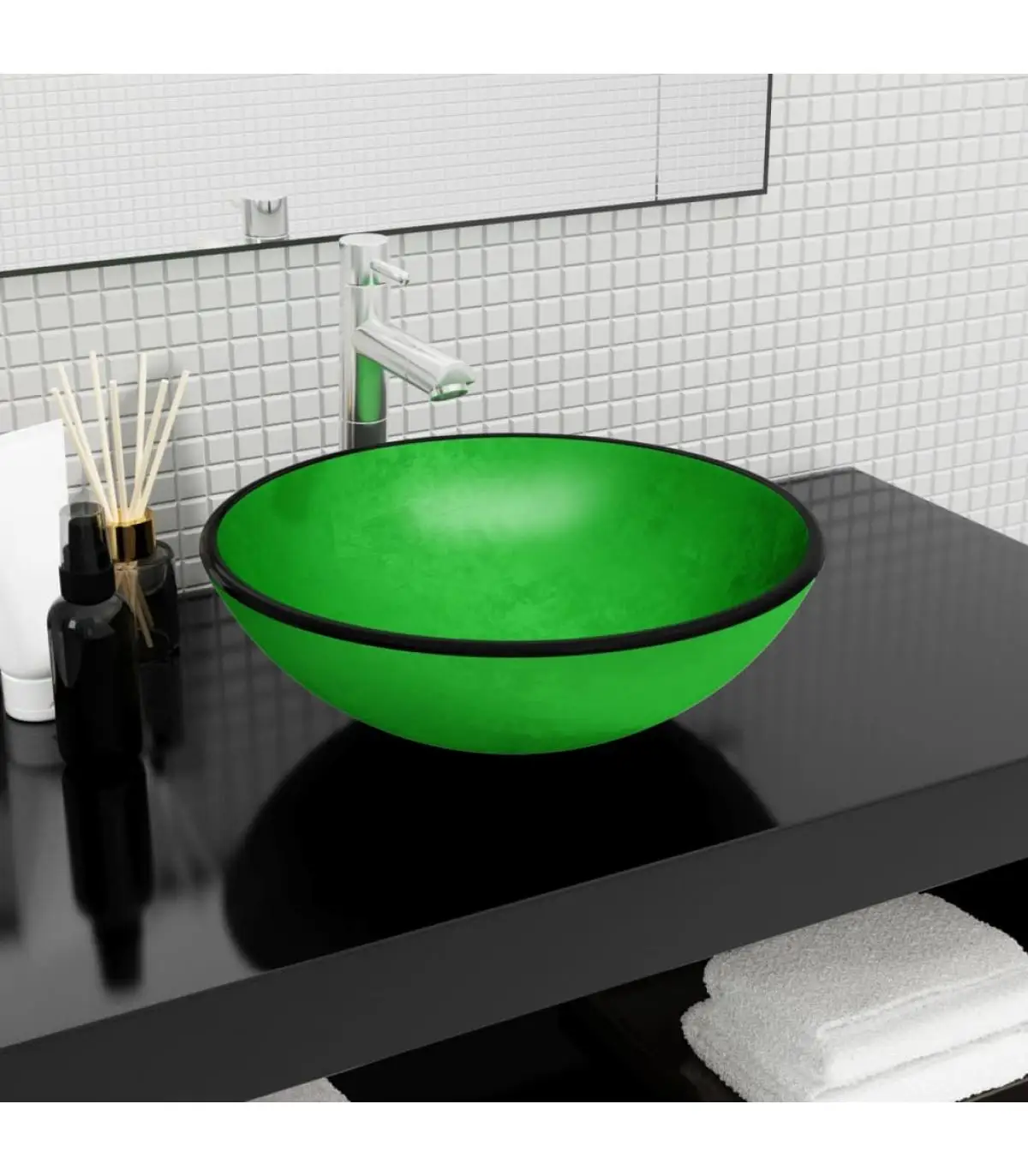 Washbasins green tempered glass basin 42x14 cm