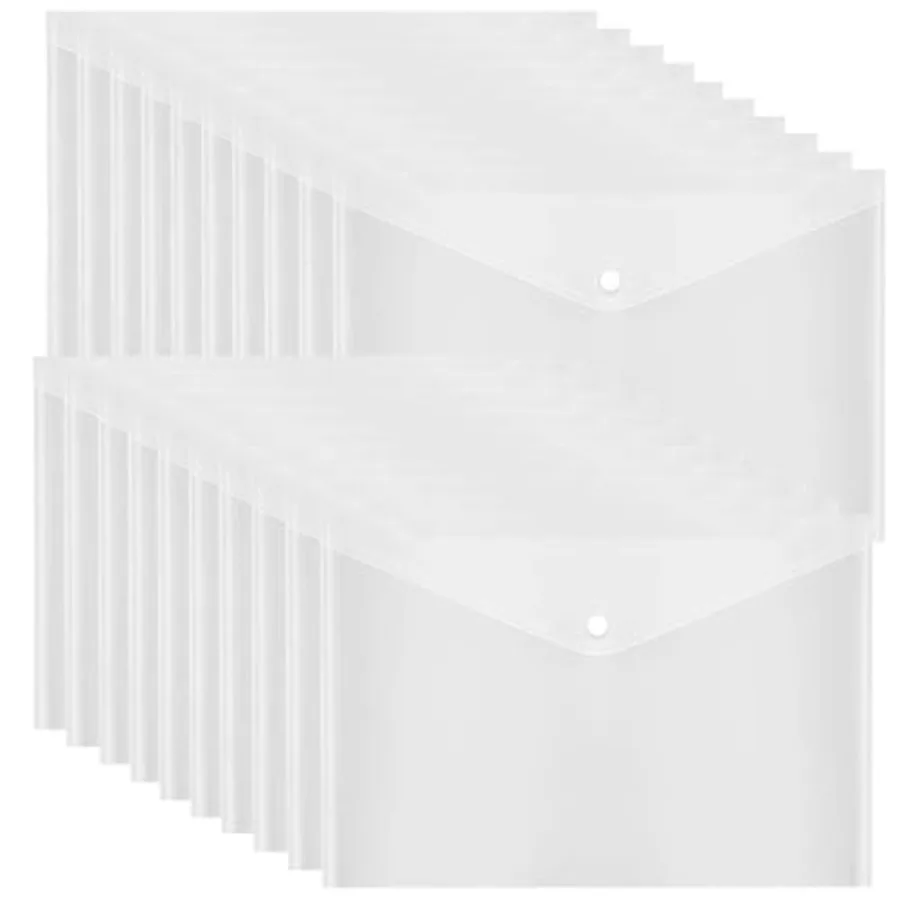 20 قطعة مغلف بلاستيكي شفاف مع زر إغلاق Sp البلاستيك مقاوم للماء مغلف مجلد ملفات مجلد شفاف للمستندات Le