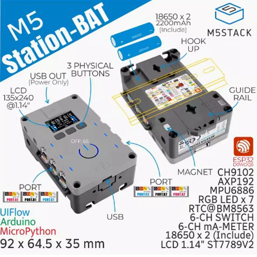 

M5Stack M5Station-BAT Industrial control board programmable embedded controller ESP32 IoT