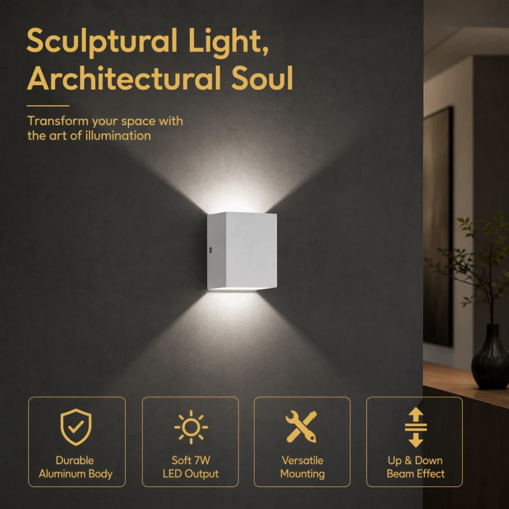Easy To Install 7W LED Wall Lights AC 85-265V Up Down Lighting LED Wall Sconce White Shell Square Shape Wall Light Hallway Decor