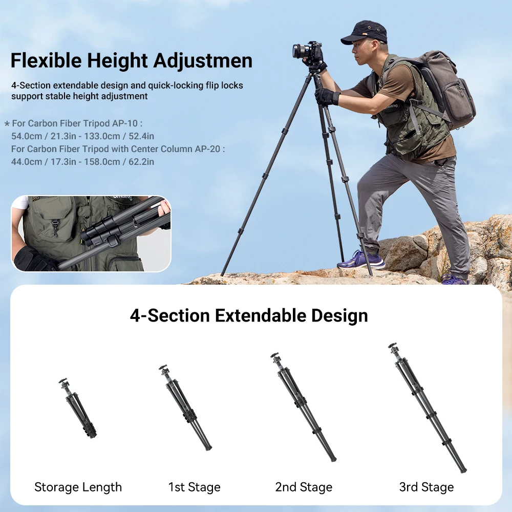 SmallRig Carbon Fiber Tripod with Center Column AP-20 for Sony DSLR Load 12kg with 360° Panorama Ball Head Quick Release 4059