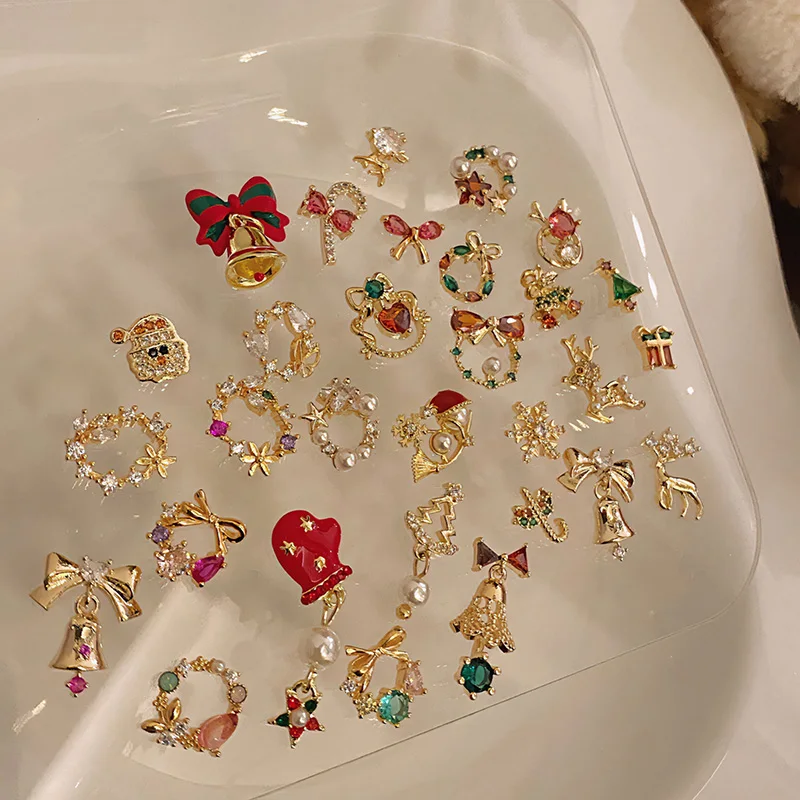 

10 шт., золотые рождественские украшения для дизайна ногтей, романтические снежинки, изысканный дизайн с изображением Лося Санта-Клауса для праздничных ногтей