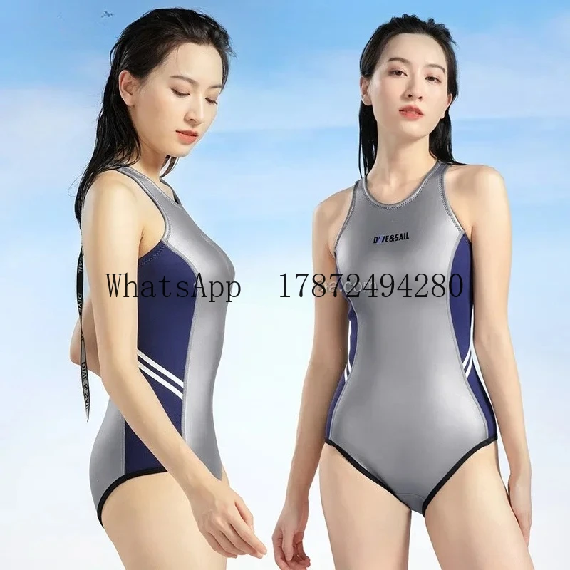 Neoprene Sleeveless Super Stretchy Back Zip Smooth     Women Bikini Freediving Wetsuit
