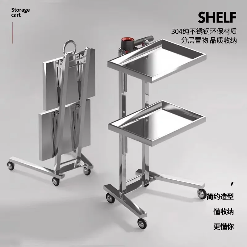 Barber shop tool cart hairdressing red stainless steel hair salon special folding perm car