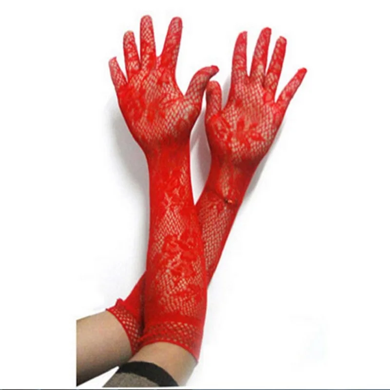 Gants Élégants en Maille Ultra-Minces pour Femme, Longs, Été, Conduite, Cyclisme, Sexy, Rouge, Protection Solaire, Femme, Anti-UV, artificiel asticité, Dentelle