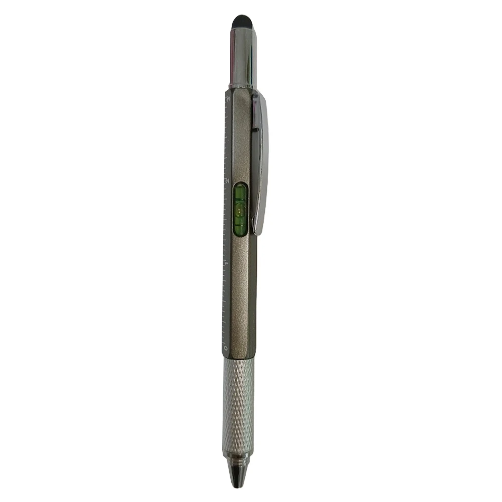 Multi-Function Tool Pen Level Scale Touch Screen 6in1 Metal Ballpoint Pen Measure Technical Ruler Screwdriver Hand Tool