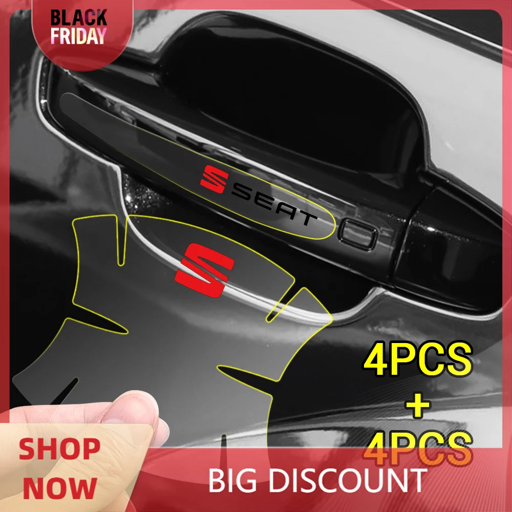 4/8Pcs Car Anti-wear Transparent Door Handle Protective Sticker For SEAT Leon Mk3 5f 1p Ibiza 6l 6j Arosa Altea FR Cupra Tarraco