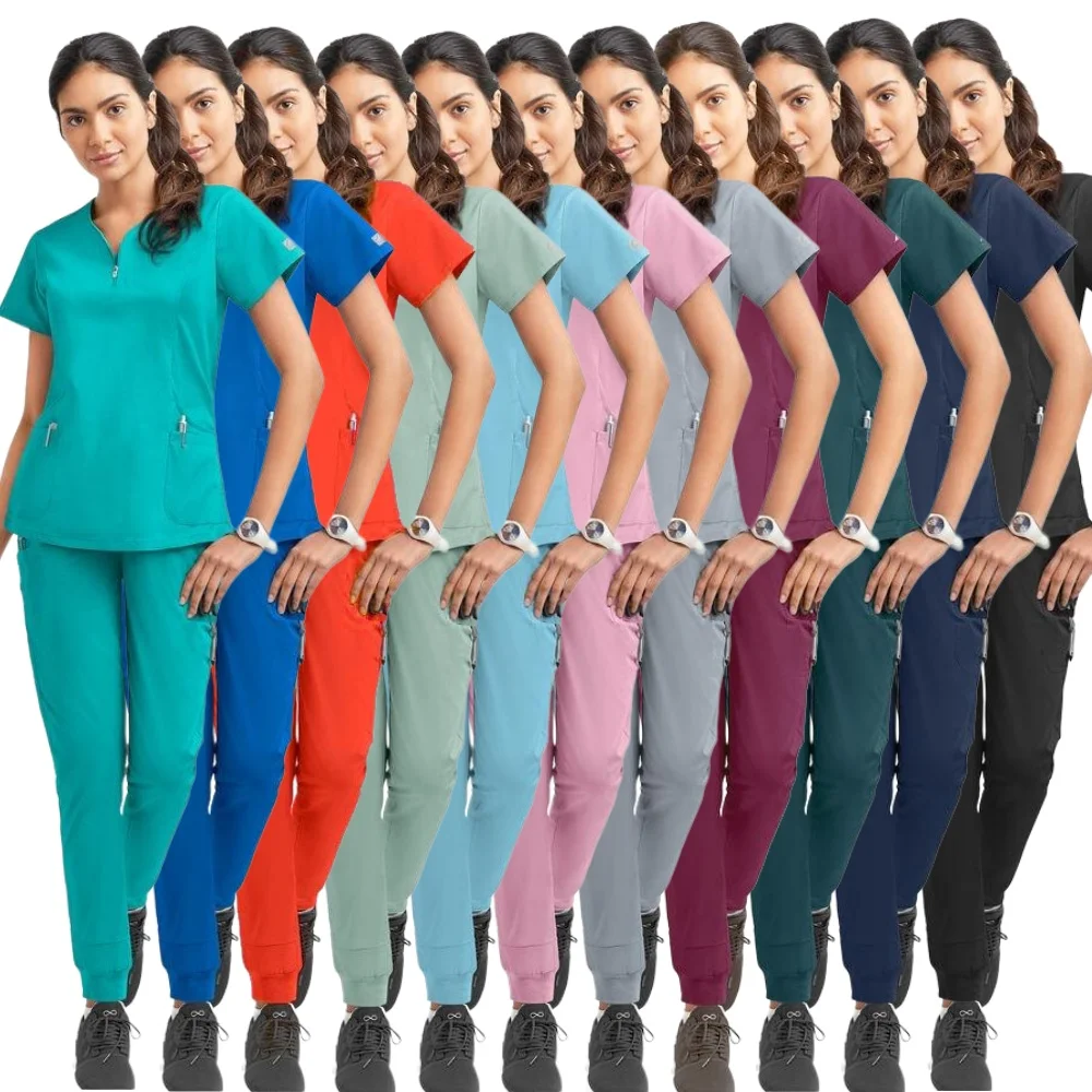 Mulheres Elásticas Casacos de Laboratório Médico, Enfermeira Uniforme, Conjunto de Scrubs, Uniformes Spa, Menina Hospital, Atacado